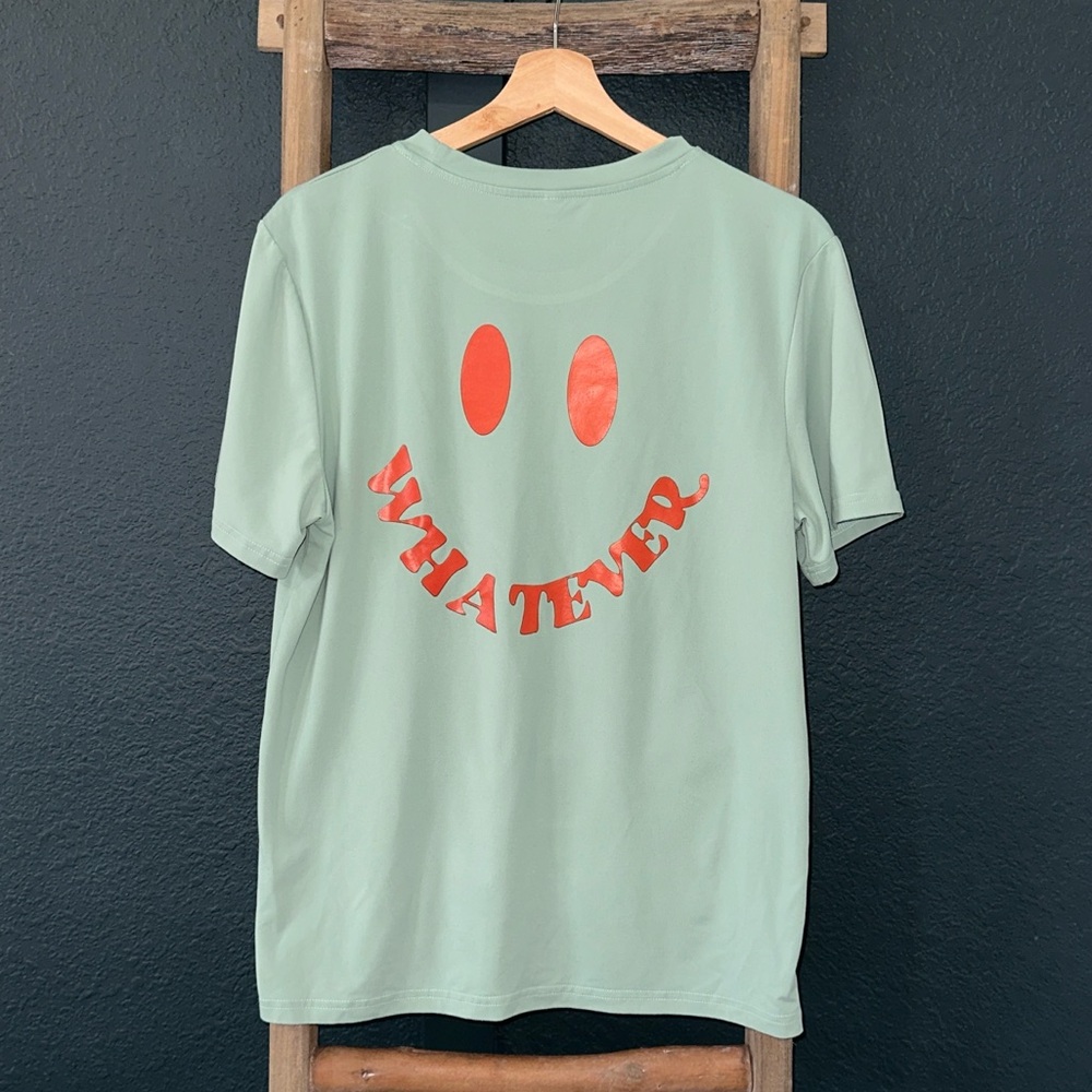 Oversized Green Whatever Smiley Graphic T-Shirt Soft Women’s Small